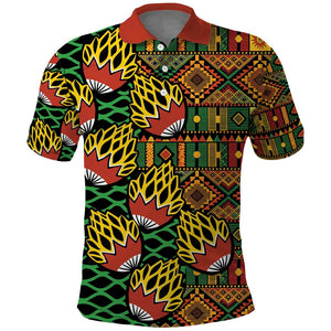 African Tribal Geometric Mixed Kanga Pattern Polo Shirt