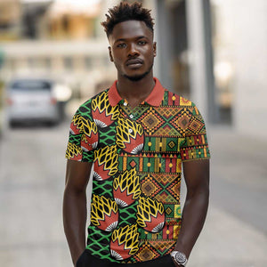 African Tribal Geometric Mixed Kanga Pattern Polo Shirt