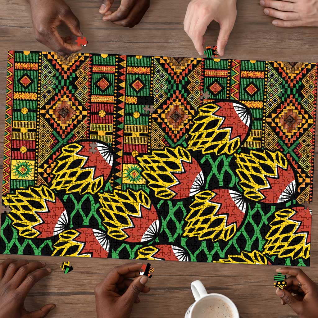 African Tribal Geometric Mixed Kanga Pattern Puzzle