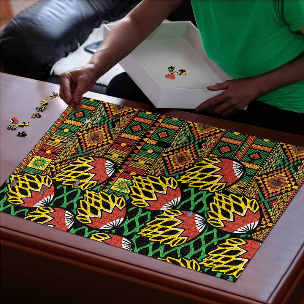 African Tribal Geometric Mixed Kanga Pattern Puzzle