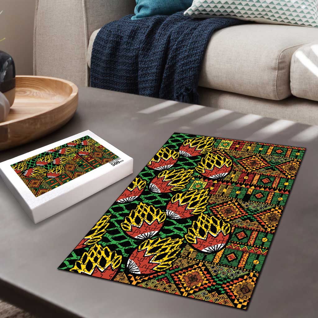 African Tribal Geometric Mixed Kanga Pattern Puzzle