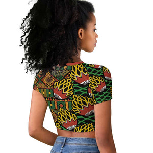 African Tribal Geometric Mixed Kanga Pattern Raglan Cropped T shirt