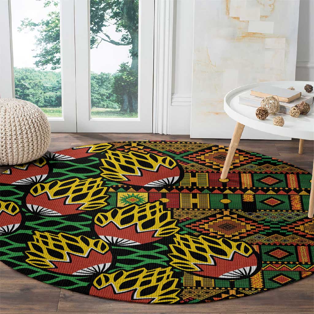 African Tribal Geometric Mixed Kanga Pattern Round Carpet