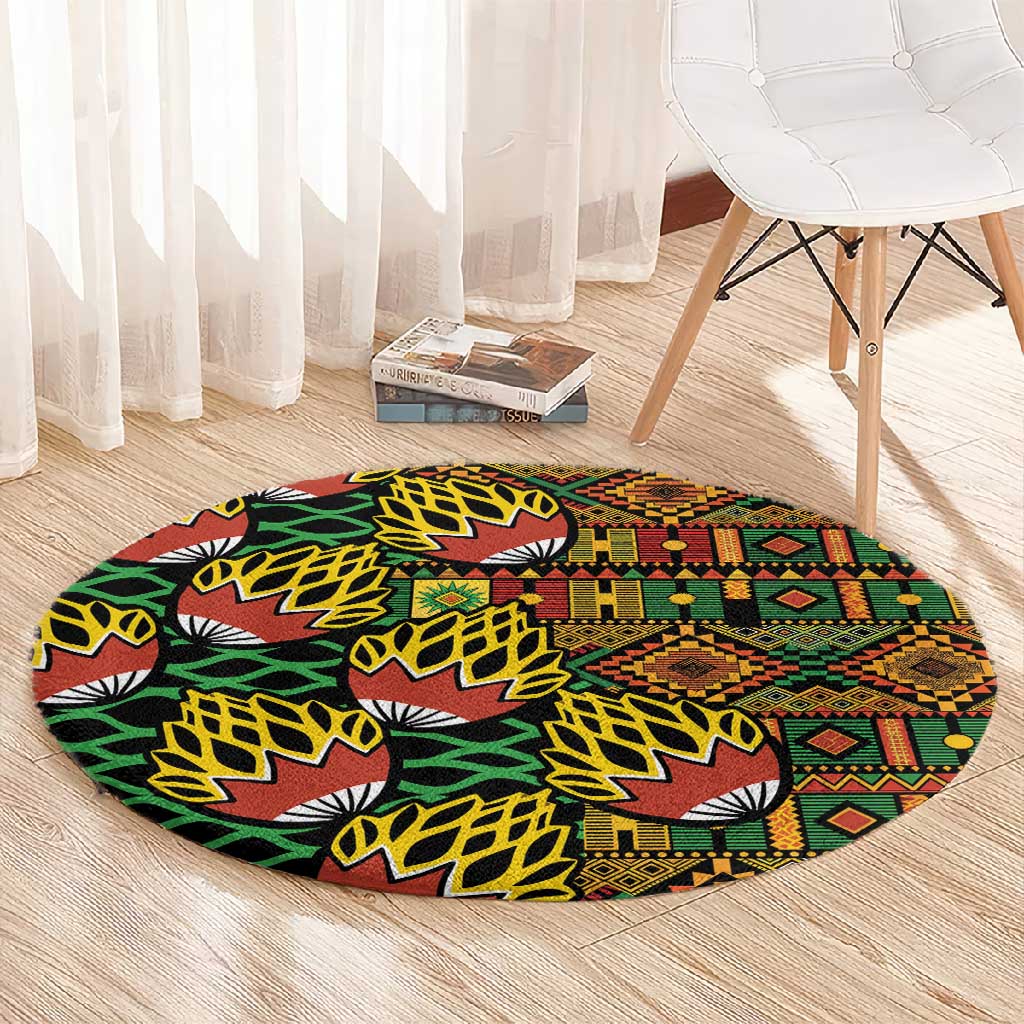 African Tribal Geometric Mixed Kanga Pattern Round Carpet