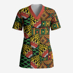 African Tribal Geometric Mixed Kanga Pattern Scrub Top