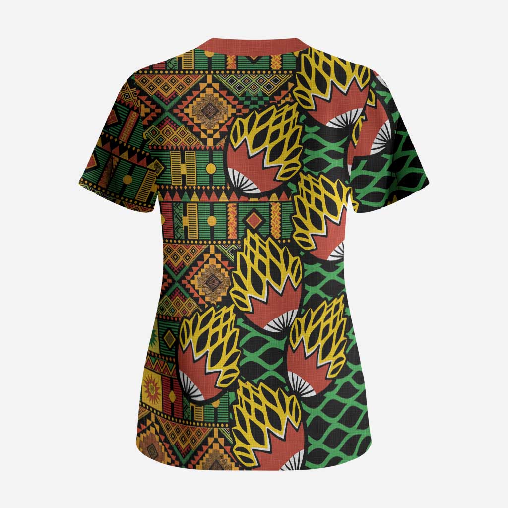 African Tribal Geometric Mixed Kanga Pattern Scrub Top