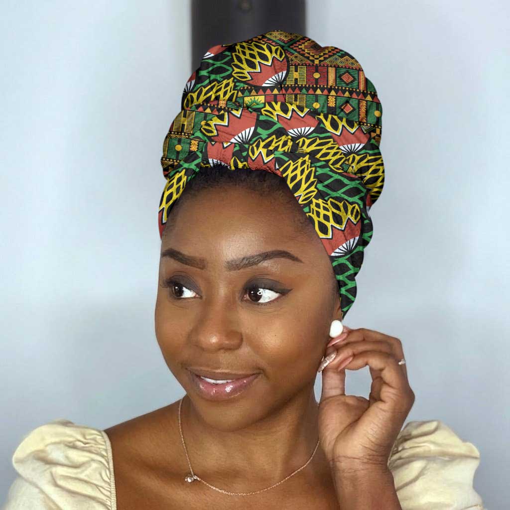 African Tribal Geometric Mixed Kanga Pattern Simple Headwrap