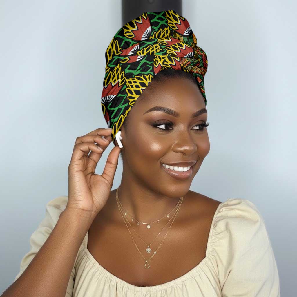 African Tribal Geometric Mixed Kanga Pattern Simple Headwrap