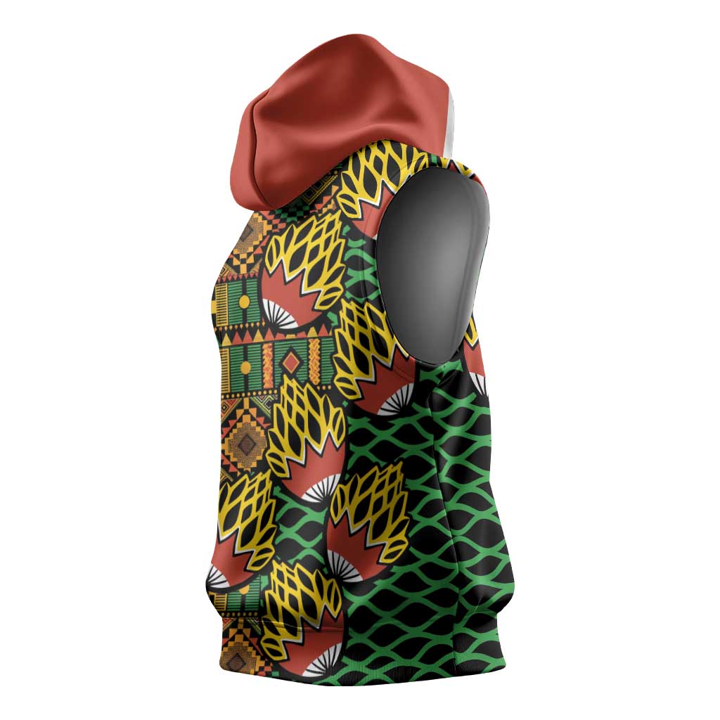 African Tribal Geometric Mixed Kanga Pattern Sleeveless Hoodie - African Pride
