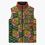 African Tribal Geometric Mixed Kanga Pattern Sleeveless Puffer Jacket