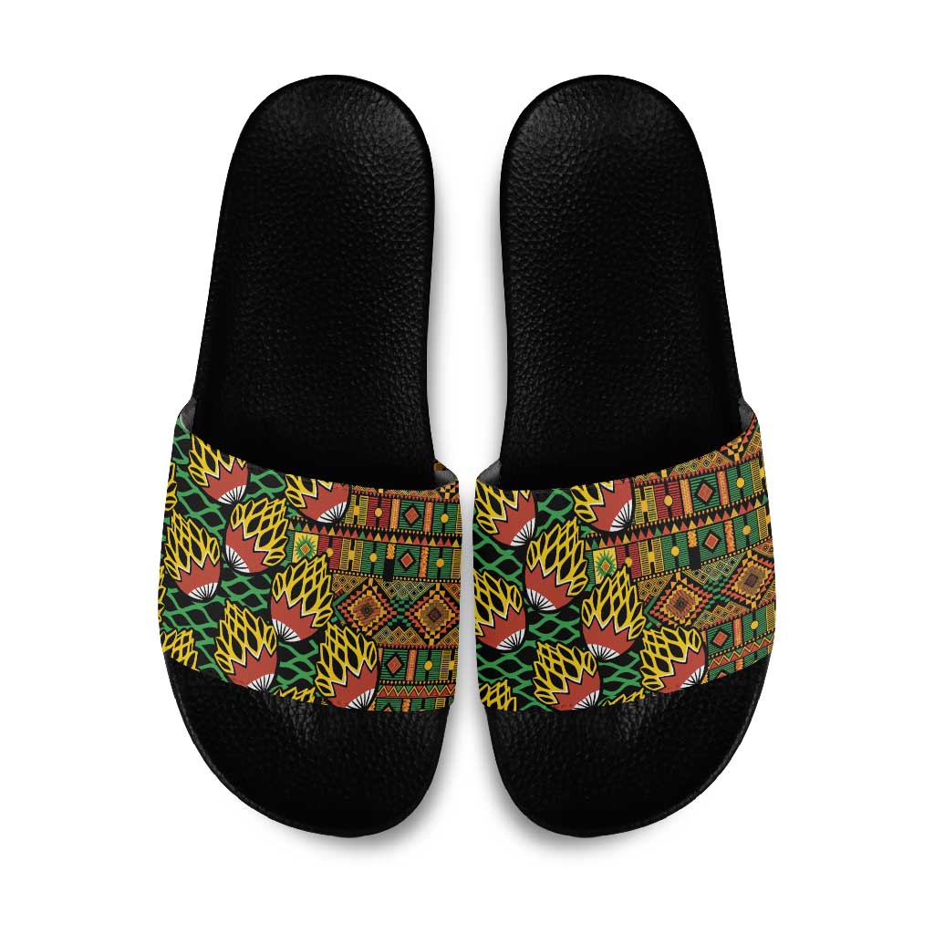African Tribal Geometric Mixed Kanga Pattern Slide Sandals