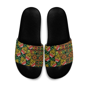 African Tribal Geometric Mixed Kanga Pattern Slide Sandals