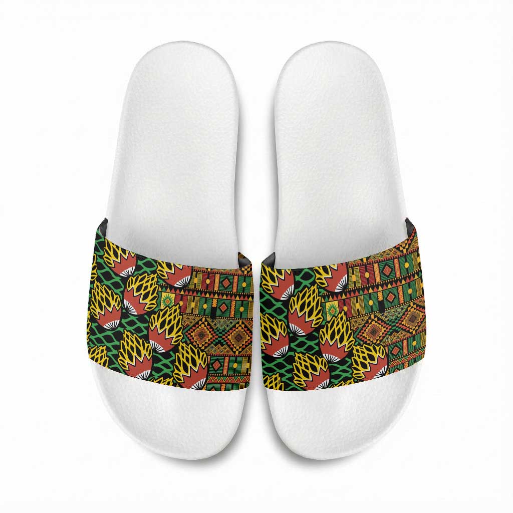 African Tribal Geometric Mixed Kanga Pattern Slide Sandals