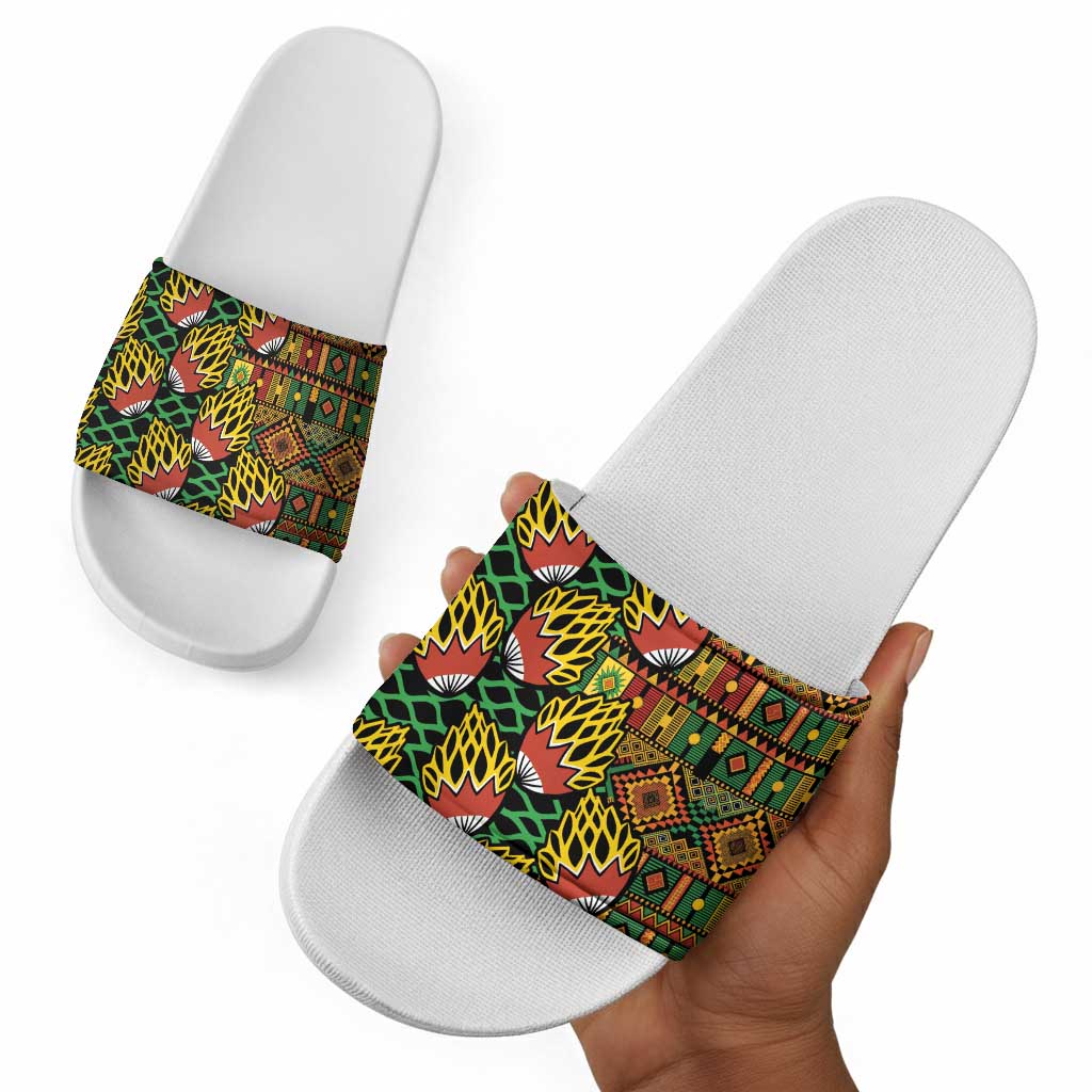 African Tribal Geometric Mixed Kanga Pattern Slide Sandals