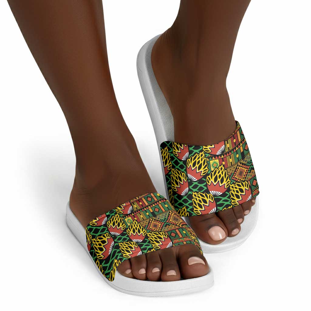 African Tribal Geometric Mixed Kanga Pattern Slide Sandals