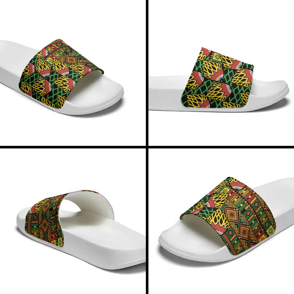 African Tribal Geometric Mixed Kanga Pattern Slide Sandals