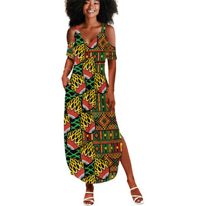 African Tribal Geometric Mixed Kanga Pattern Summer Maxi Dress