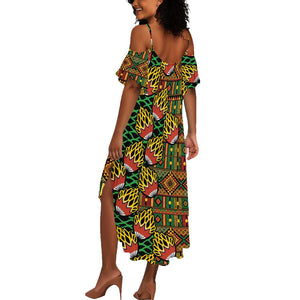 African Tribal Geometric Mixed Kanga Pattern Summer Maxi Dress