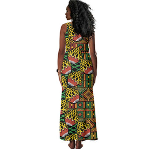 African Tribal Geometric Mixed Kanga Pattern Tank Maxi Dress