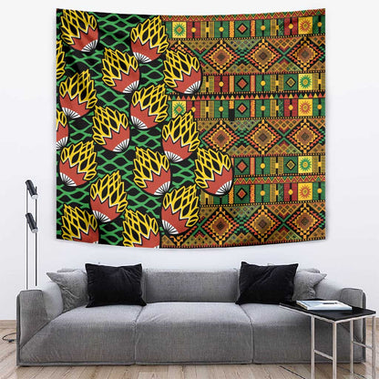 African Tribal Geometric Mixed Kanga Pattern Tapestry