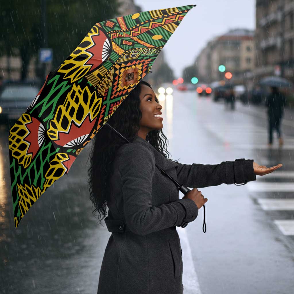 African Tribal Geometric Mixed Kanga Pattern Umbrella