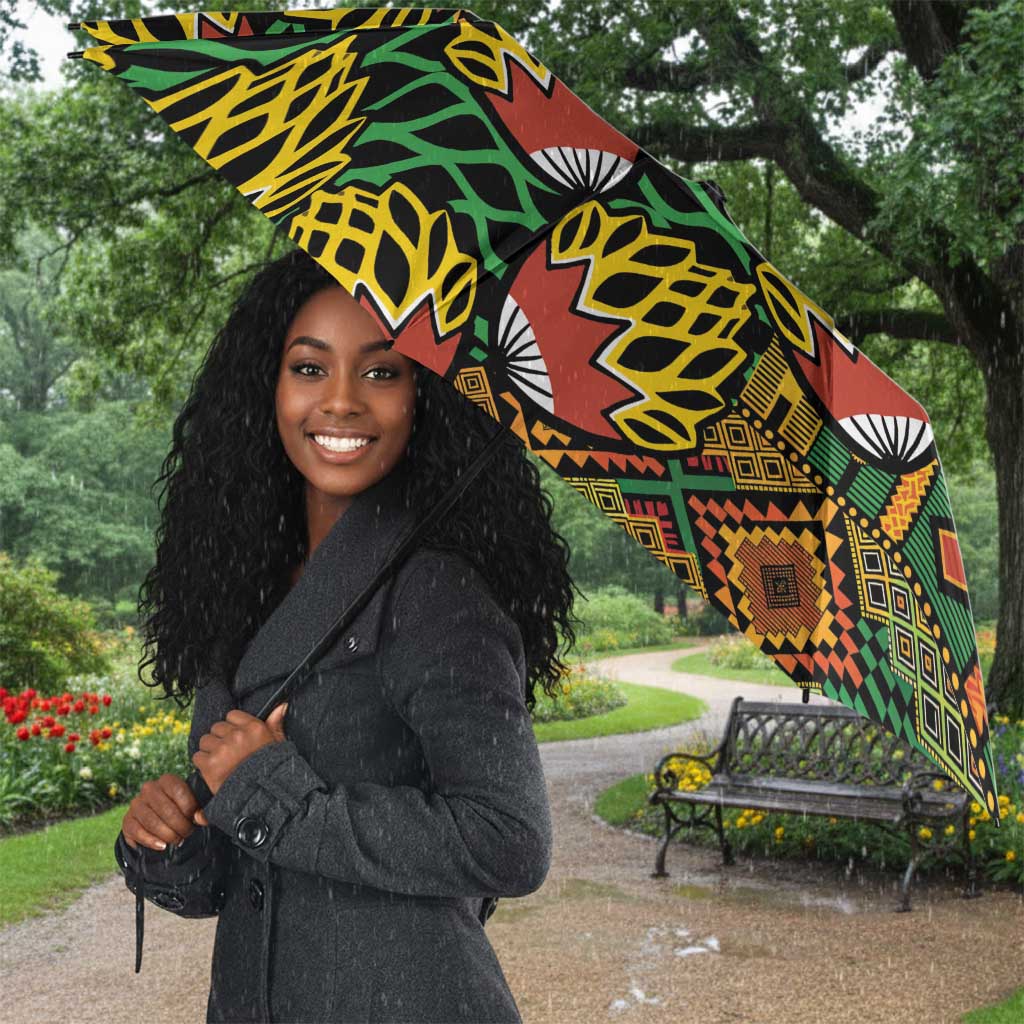 African Tribal Geometric Mixed Kanga Pattern Umbrella