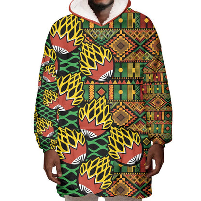African Tribal Geometric Mixed Kanga Pattern Wearable Blanket Hoodie