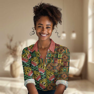 African Tribal Geometric Mixed Kanga Pattern Women Casual Shirt