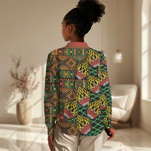 African Tribal Geometric Mixed Kanga Pattern Women Casual Shirt