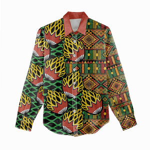 African Tribal Geometric Mixed Kanga Pattern Women Casual Shirt