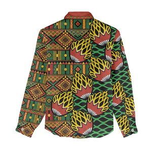 African Tribal Geometric Mixed Kanga Pattern Women Casual Shirt