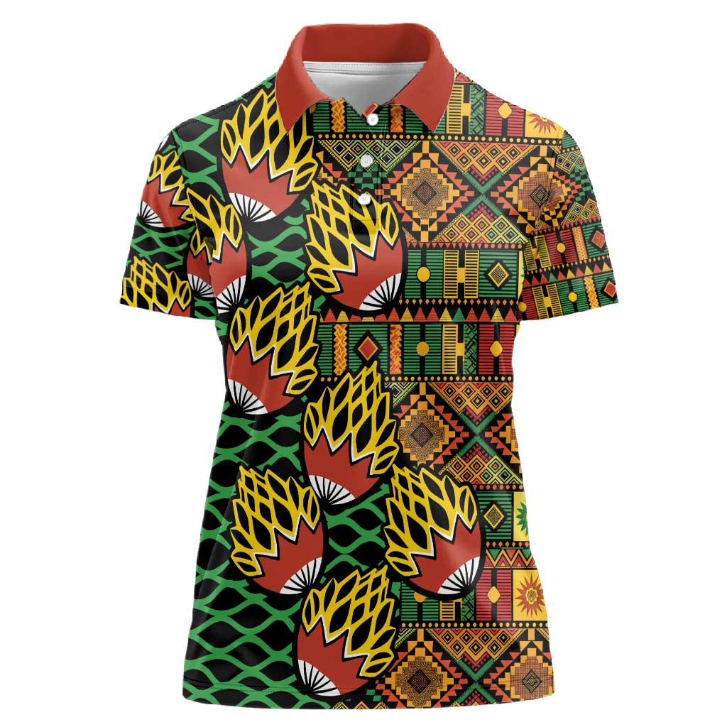 African Tribal Geometric Mixed Kanga Pattern Women Polo Shirt