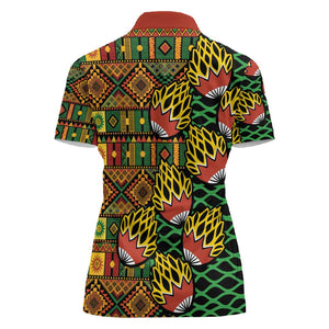 African Tribal Geometric Mixed Kanga Pattern Women Polo Shirt