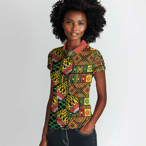 African Tribal Geometric Mixed Kanga Pattern Women Polo Shirt