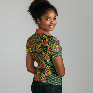 African Tribal Geometric Mixed Kanga Pattern Women Polo Shirt