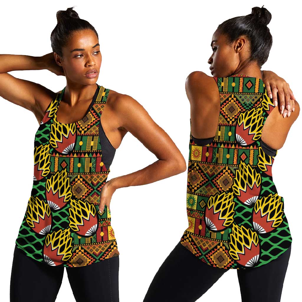 African Tribal Geometric Mixed Kanga Pattern Women Racerback Tank