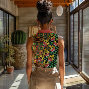 African Tribal Geometric Mixed Kanga Pattern Women Sleeveless Polo Shirt