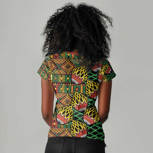 African Tribal Geometric Mixed Kanga Pattern Women V-Neck T-Shirt