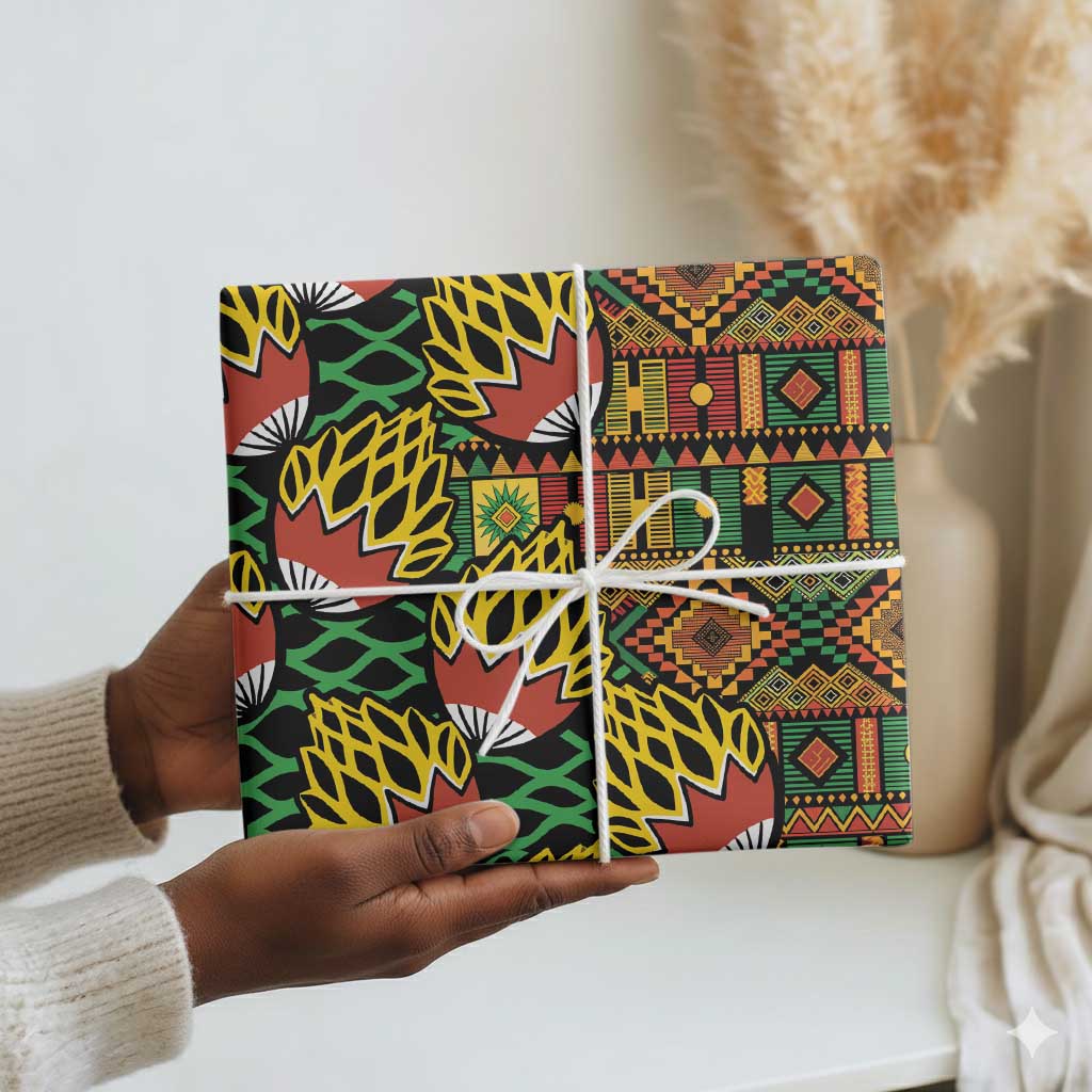 African Tribal Geometric Mixed Kanga Pattern Wrapping Paper - African Pride