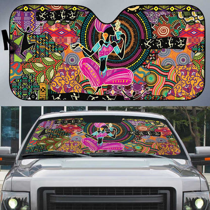 African Women Ethnic Motifs Auto Sun Shade