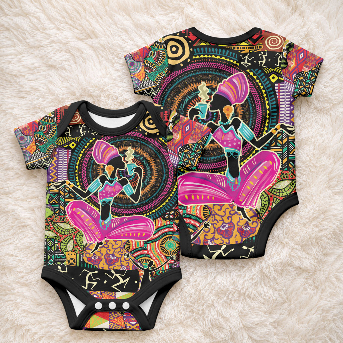 African Women Ethnic Motifs Baby Onesie