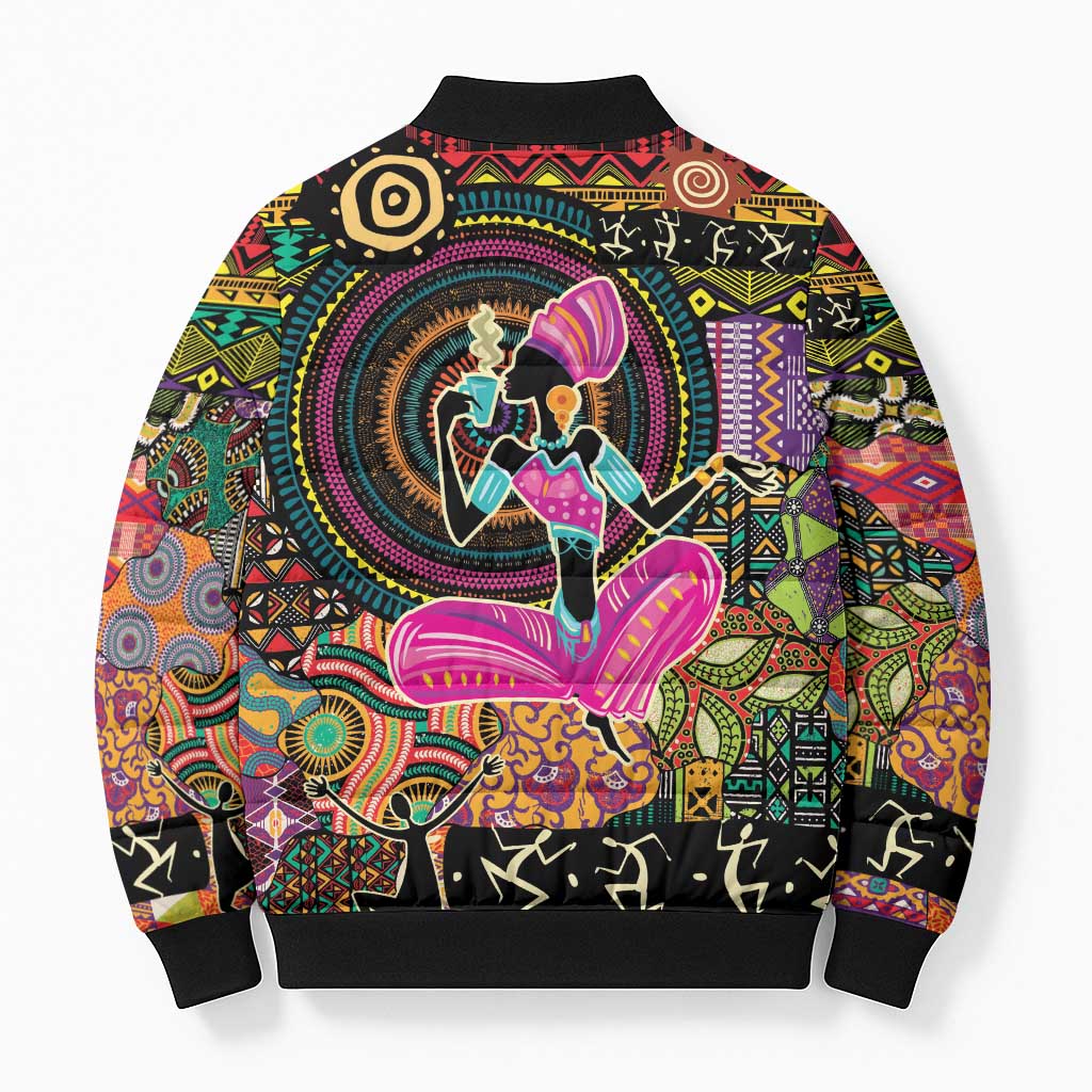 African Women Ethnic Motifs Bomber Puffer Jacket