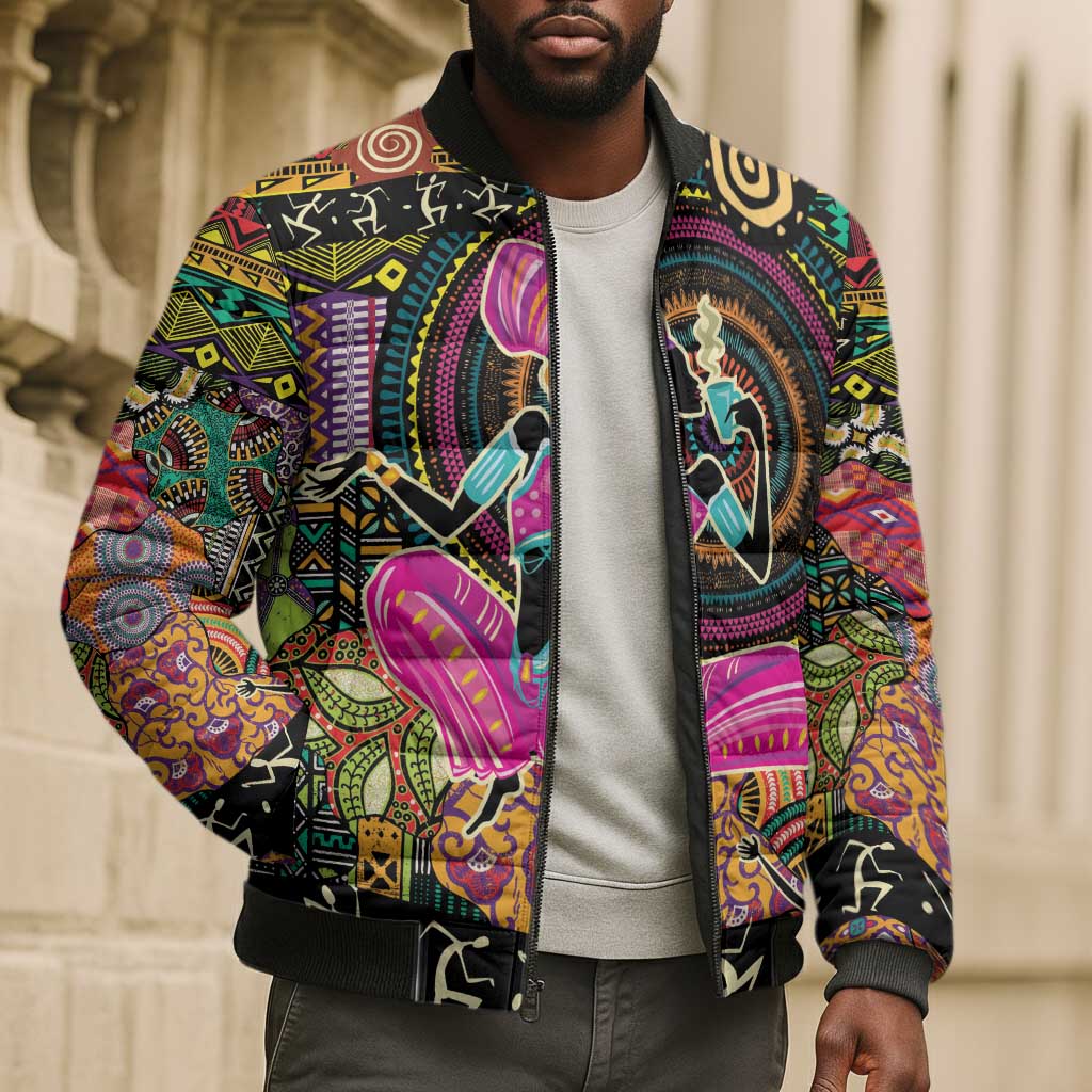 African Women Ethnic Motifs Bomber Puffer Jacket