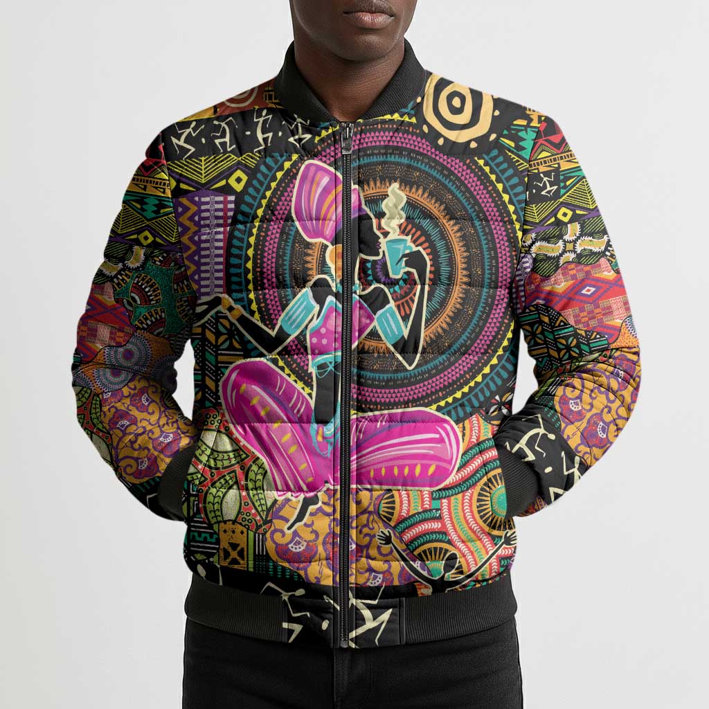 African Women Ethnic Motifs Bomber Puffer Jacket