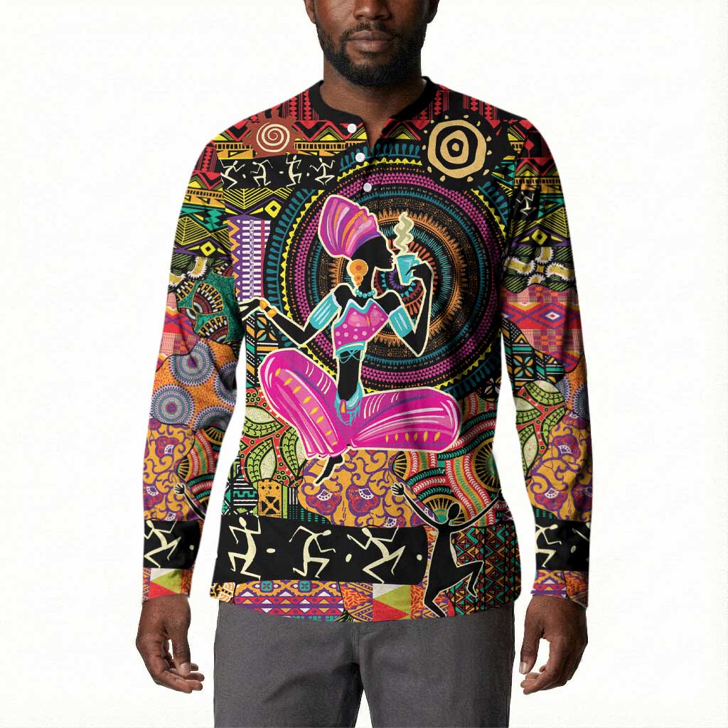 African Women Ethnic Motifs Button Sweatshirt