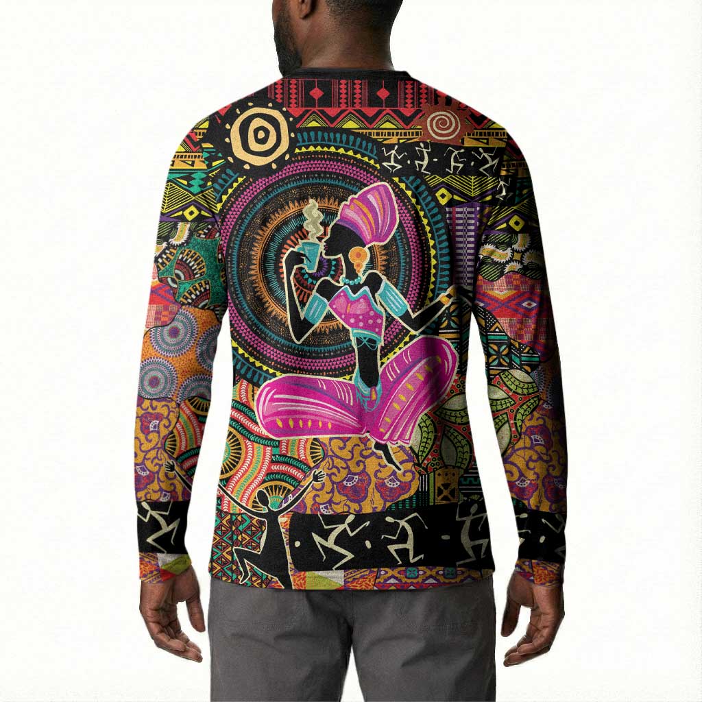 African Women Ethnic Motifs Button Sweatshirt
