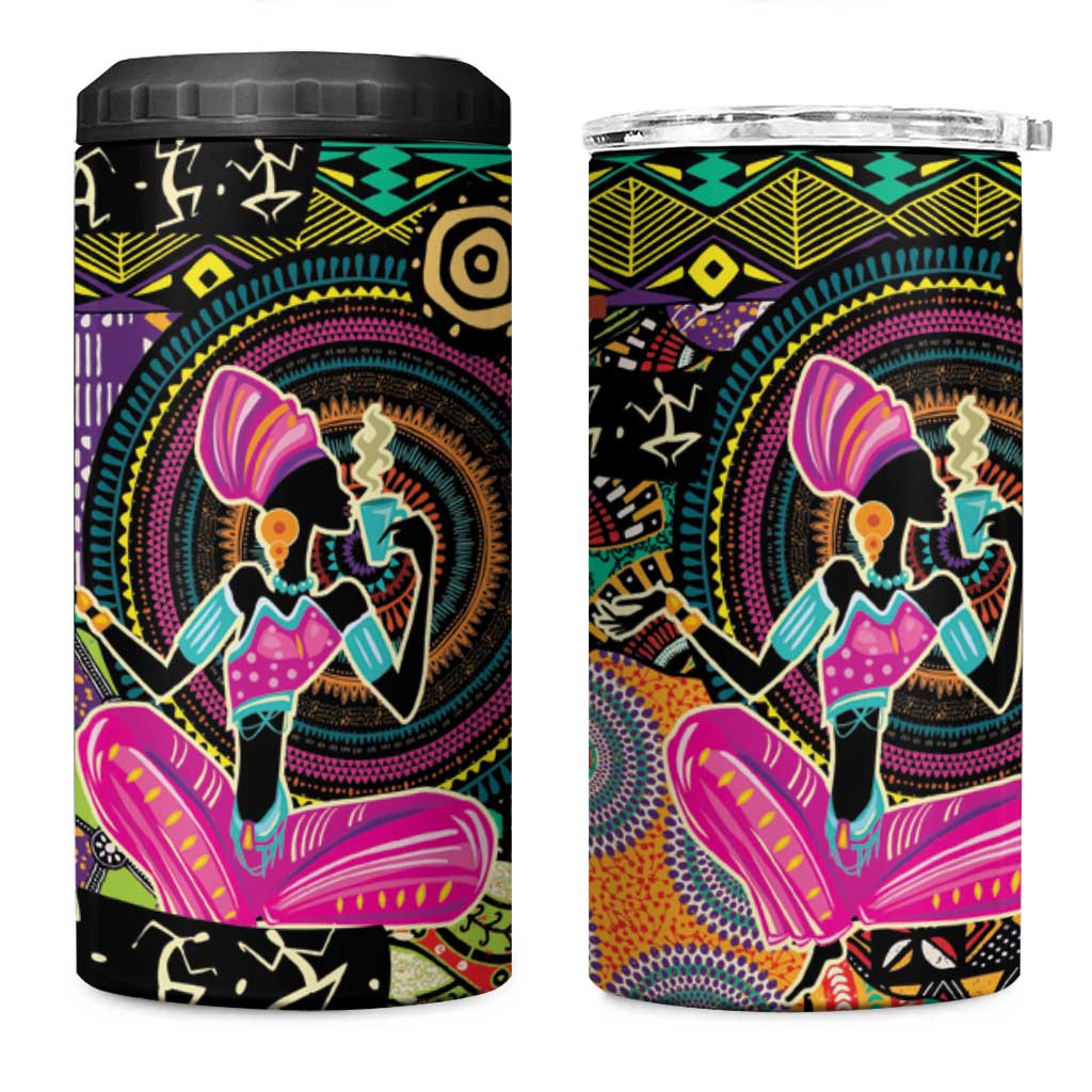 African Women Ethnic Motifs 4 in 1 Can Cooler Tumbler