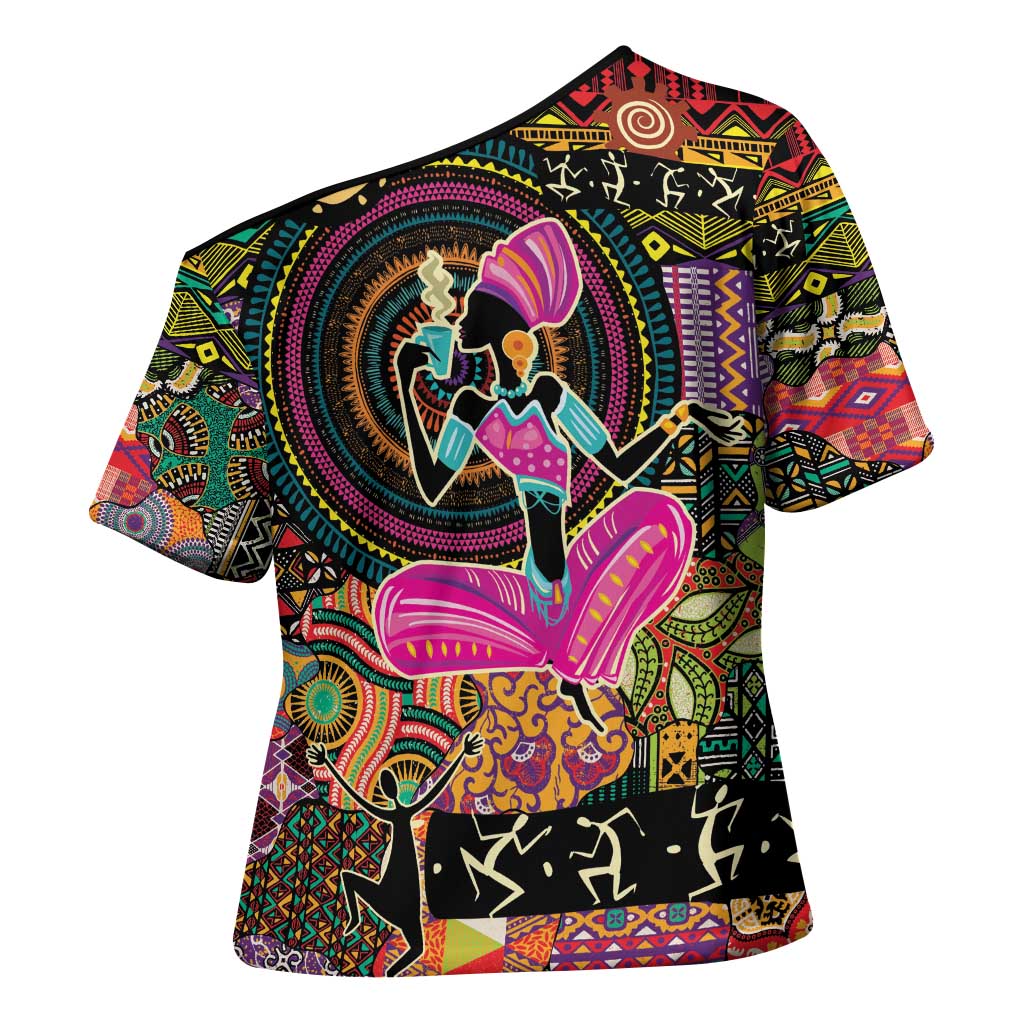 African Women Ethnic Motifs Cross Shoulder Shirt
