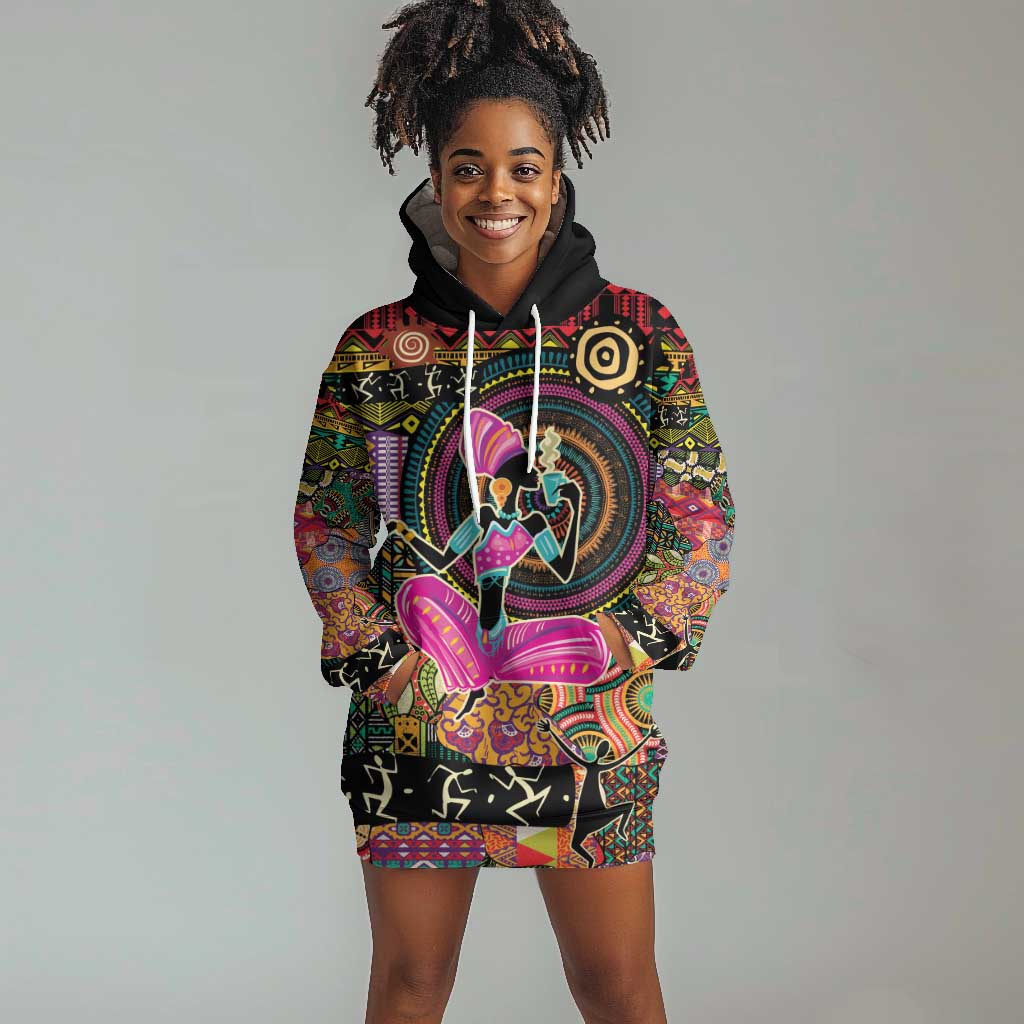 African Women Ethnic Motifs Hoodie Dress