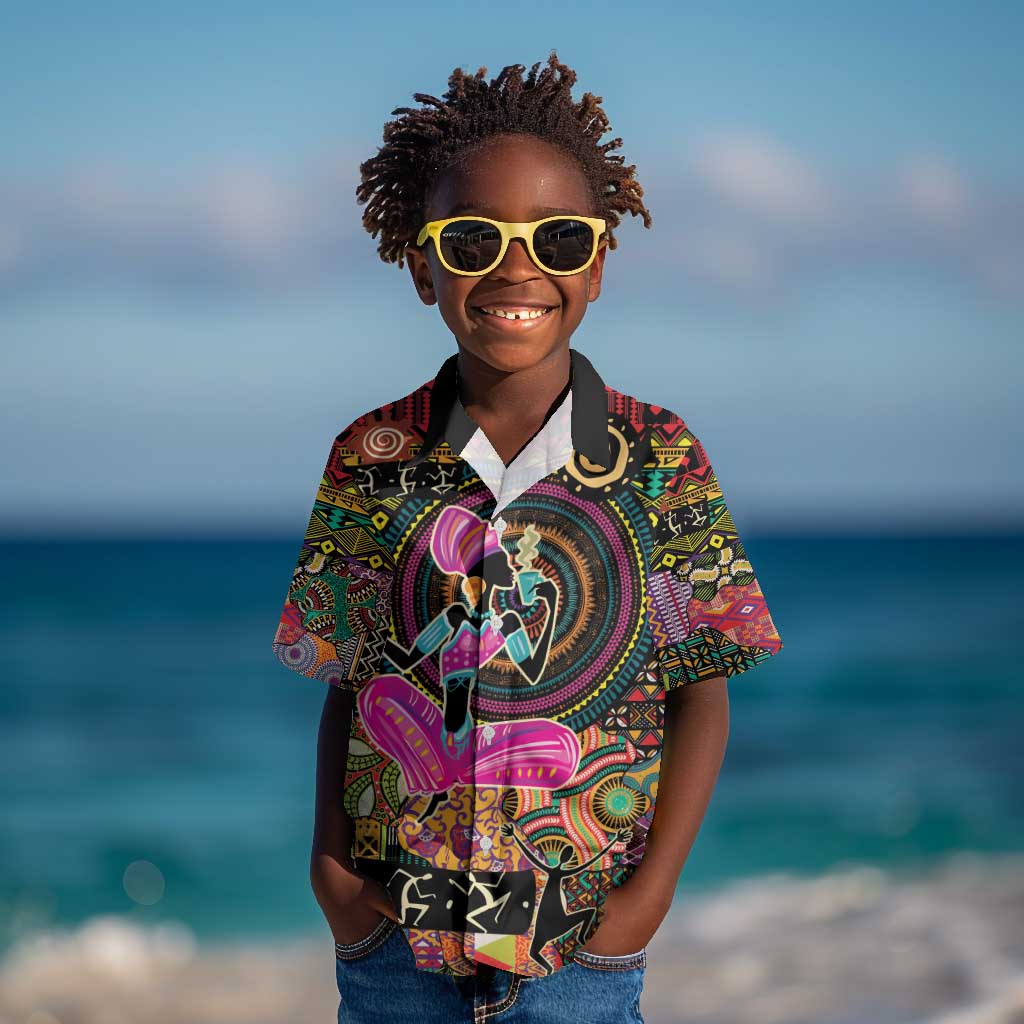 African Women Ethnic Motifs Kid Hawaiian Shirt